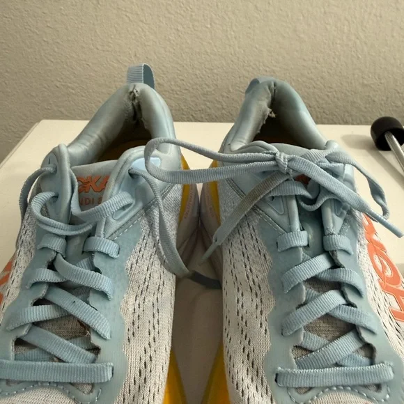 Hoka bondi 8 Women's Light Blue and Yellow Athletic Shoes - Picture 10 of 11